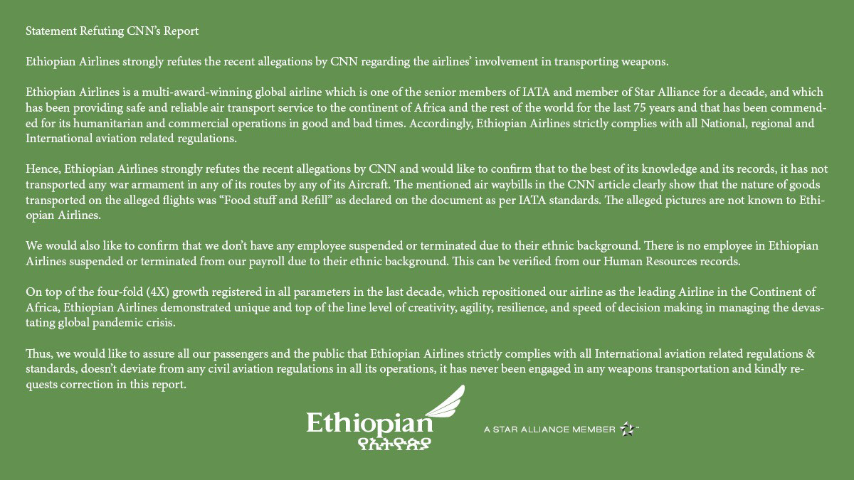 Äthiopien: Ethiopian Airlines des Kriegswaffentransports beschuldigt