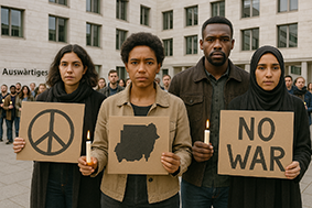 Mahnwache vor dem Auswärtigen Amt in Berlin (31.10.): „Stand with Sudan – Stoppt die Massaker in El Fasher!“