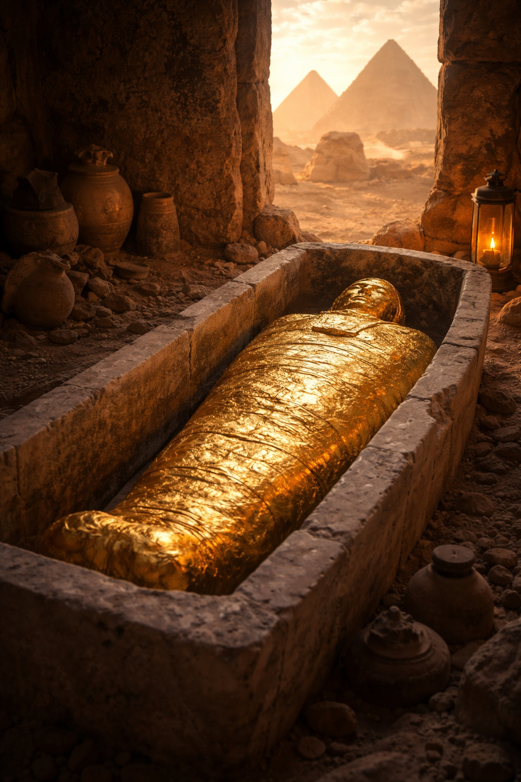 Ägypten entdeckt 4.300 Jahre alten Körper, in reines Gold gehüllt, in einem Kalksteinsarg